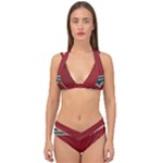 Christmas Pattern, Fabric Texture, Knitted Red Background Double Strap Halter Bikini Set