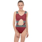 Christmas Pattern, Fabric Texture, Knitted Red Background Center Cut Out Swimsuit