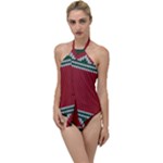 Christmas Pattern, Fabric Texture, Knitted Red Background Go with the Flow One Piece Swimsuit