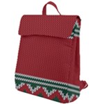 Christmas Pattern, Fabric Texture, Knitted Red Background Flap Top Backpack
