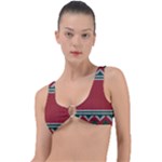 Christmas Pattern, Fabric Texture, Knitted Red Background Ring Detail Bikini Top