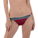 Christmas Pattern, Fabric Texture, Knitted Red Background Ring Detail Bikini Bottoms