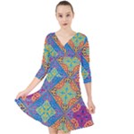 Colorful Floral Ornament, Floral Patterns Quarter Sleeve Front Wrap Dress