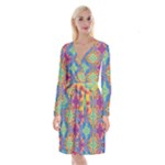 Colorful Floral Ornament, Floral Patterns Long Sleeve Velvet Front Wrap Dress