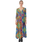 Colorful Floral Ornament, Floral Patterns Button Up Boho Maxi Dress