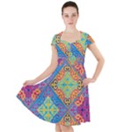 Colorful Floral Ornament, Floral Patterns Cap Sleeve Midi Dress