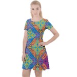 Colorful Floral Ornament, Floral Patterns Cap Sleeve Velour Dress 