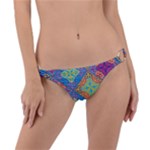 Colorful Floral Ornament, Floral Patterns Ring Detail Bikini Bottoms