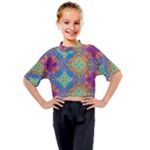 Colorful Floral Ornament, Floral Patterns Kids Mock Neck T-Shirt