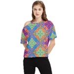 Colorful Floral Ornament, Floral Patterns One Shoulder Cut Out T-Shirt