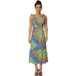 Colorful Floral Ornament, Floral Patterns Tie-Strap Tiered Midi Chiffon Dress