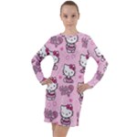 Cute Hello Kitty Collage, Cute Hello Kitty Long Sleeve Hoodie Dress