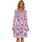 Cute Hello Kitty Collage, Cute Hello Kitty Long Sleeve Dress With Pocket
