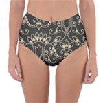 Decorative Ornament Texture, Retro Floral Texture, Vintage Texture, Gray Reversible High-Waist Bikini Bottoms