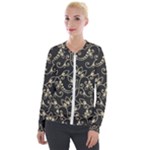 Decorative Ornament Texture, Retro Floral Texture, Vintage Texture, Gray Velvet Zip Up Jacket