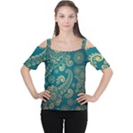 European Pattern, Blue, Desenho, Retro, Style Cutout Shoulder T-Shirt