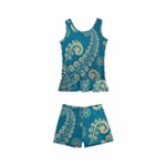 European Pattern, Blue, Desenho, Retro, Style Kids  Boyleg Swimsuit