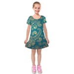 European Pattern, Blue, Desenho, Retro, Style Kids  Short Sleeve Velvet Dress
