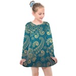 European Pattern, Blue, Desenho, Retro, Style Kids  Long Sleeve Dress