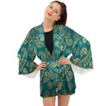 European Pattern, Blue, Desenho, Retro, Style Long Sleeve Kimono