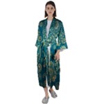 European Pattern, Blue, Desenho, Retro, Style Maxi Satin Kimono