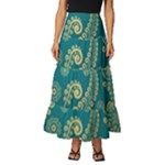 European Pattern, Blue, Desenho, Retro, Style Tiered Ruffle Maxi Skirt