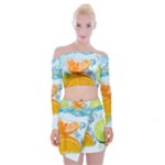 Fruits, Fruit, Lemon, Lime, Mandarin, Water, Orange Off Shoulder Top with Mini Skirt Set