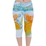 Fruits, Fruit, Lemon, Lime, Mandarin, Water, Orange Velvet Capri Leggings 