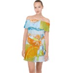 Fruits, Fruit, Lemon, Lime, Mandarin, Water, Orange Off Shoulder Chiffon Dress