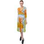 Fruits, Fruit, Lemon, Lime, Mandarin, Water, Orange Ruffle End Midi Chiffon Dress