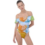 Fruits, Fruit, Lemon, Lime, Mandarin, Water, Orange Frill Detail One Piece Swimsuit