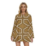 Gold Pattern Texture, Seamless Texture Round Neck Long Sleeve Bohemian Style Chiffon Mini Dress