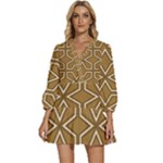 Gold Pattern Texture, Seamless Texture V-Neck Placket Mini Dress