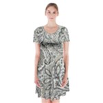 Gray Paisley Texture, Paisley Short Sleeve V-neck Flare Dress