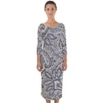 Gray Paisley Texture, Paisley Quarter Sleeve Midi Bodycon Dress