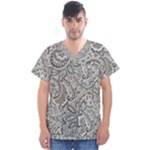 Gray Paisley Texture, Paisley Men s V-Neck Scrub Top