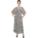 Gray Paisley Texture, Paisley V-Neck Boho Style Maxi Dress
