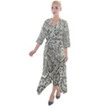 Gray Paisley Texture, Paisley Quarter Sleeve Wrap Front Maxi Dress
