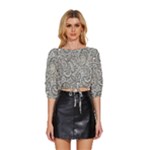 Gray Paisley Texture, Paisley Mid Sleeve Drawstring Hem Top