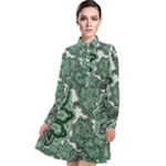 Green Ornament Texture, Green Flowers Retro Background Long Sleeve Chiffon Shirt Dress