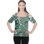 Green Ornament Texture, Green Flowers Retro Background Cutout Shoulder T-Shirt