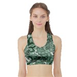 Green Ornament Texture, Green Flowers Retro Background Sports Bra with Border