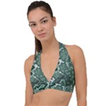 Green Ornament Texture, Green Flowers Retro Background Halter Plunge Bikini Top