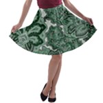 Green Ornament Texture, Green Flowers Retro Background A-line Skater Skirt