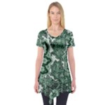 Green Ornament Texture, Green Flowers Retro Background Short Sleeve Tunic 