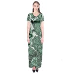 Green Ornament Texture, Green Flowers Retro Background Short Sleeve Maxi Dress