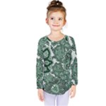 Green Ornament Texture, Green Flowers Retro Background Kids  Long Sleeve T-Shirt