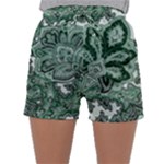 Green Ornament Texture, Green Flowers Retro Background Sleepwear Shorts
