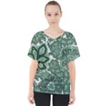 Green Ornament Texture, Green Flowers Retro Background V-Neck Dolman Drape Top