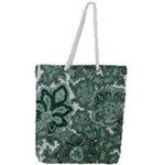 Green Ornament Texture, Green Flowers Retro Background Full Print Rope Handle Tote (Large)